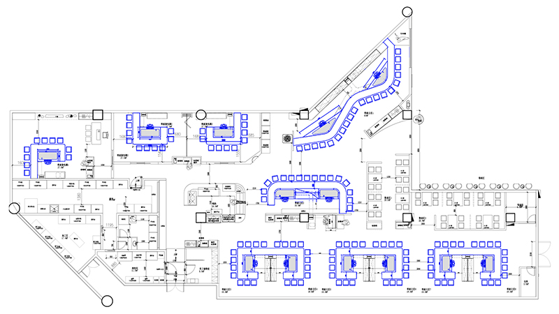 9臺(tái)長(zhǎng)方形+4臺(tái)異形鐵板燒設(shè)備的CAD圖紙?jiān)O(shè)計(jì)方案
